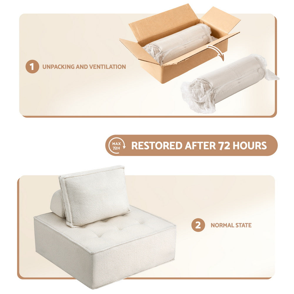 Modular Floor Sofa & Lounge Chair Set in White - 4 Piece with Pillows
