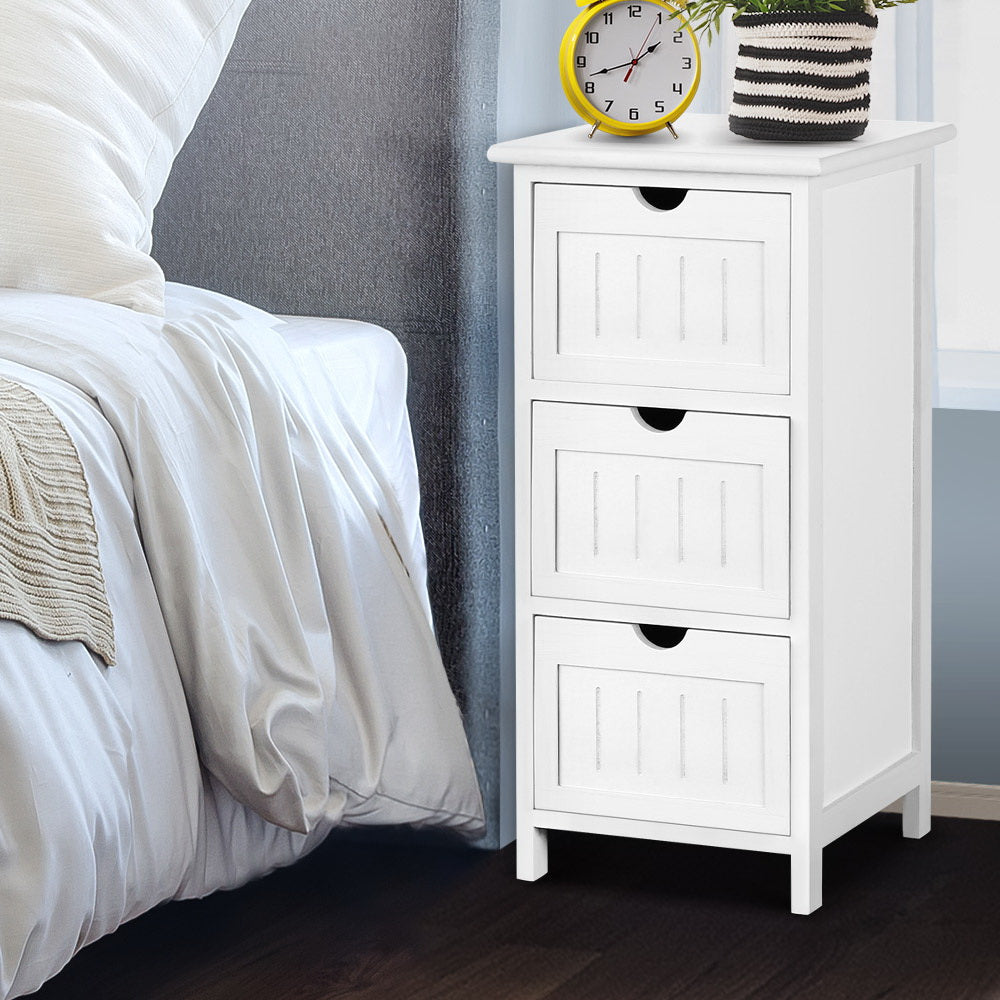White 3-Drawer Bedside Cabinet | Tall Storage