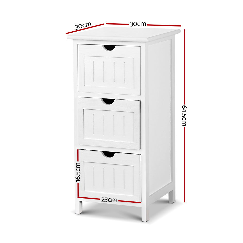 White 3-Drawer Bedside Cabinet | Tall Storage