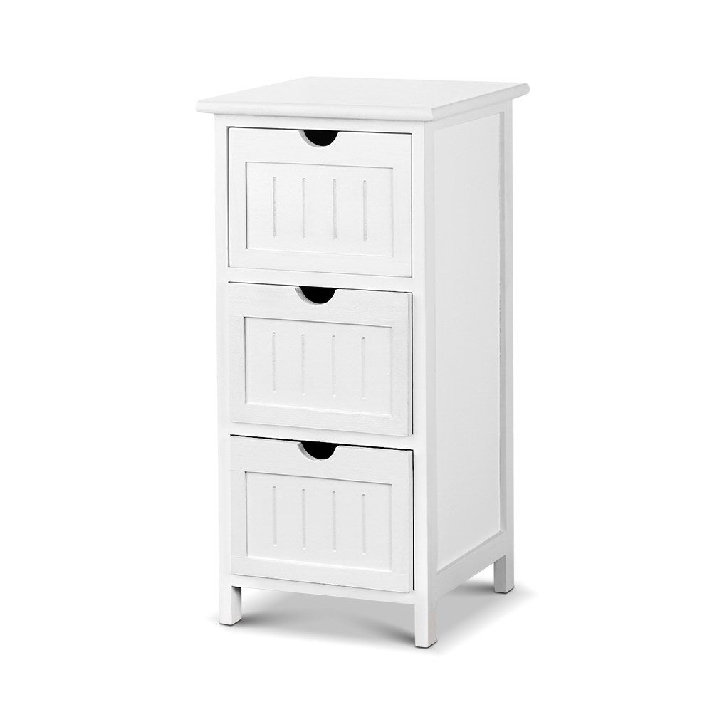 White 3-Drawer Bedside Cabinet | Tall Storage