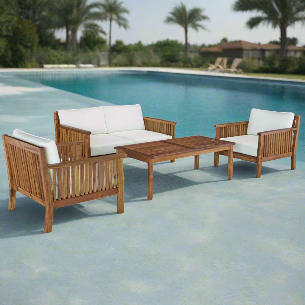 4-Piece Acacia Wood Outdoor Lounge Set