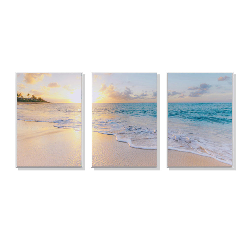 Ocean and Beach Wall Art – 80x120cm White Frame Canvas Set of 3