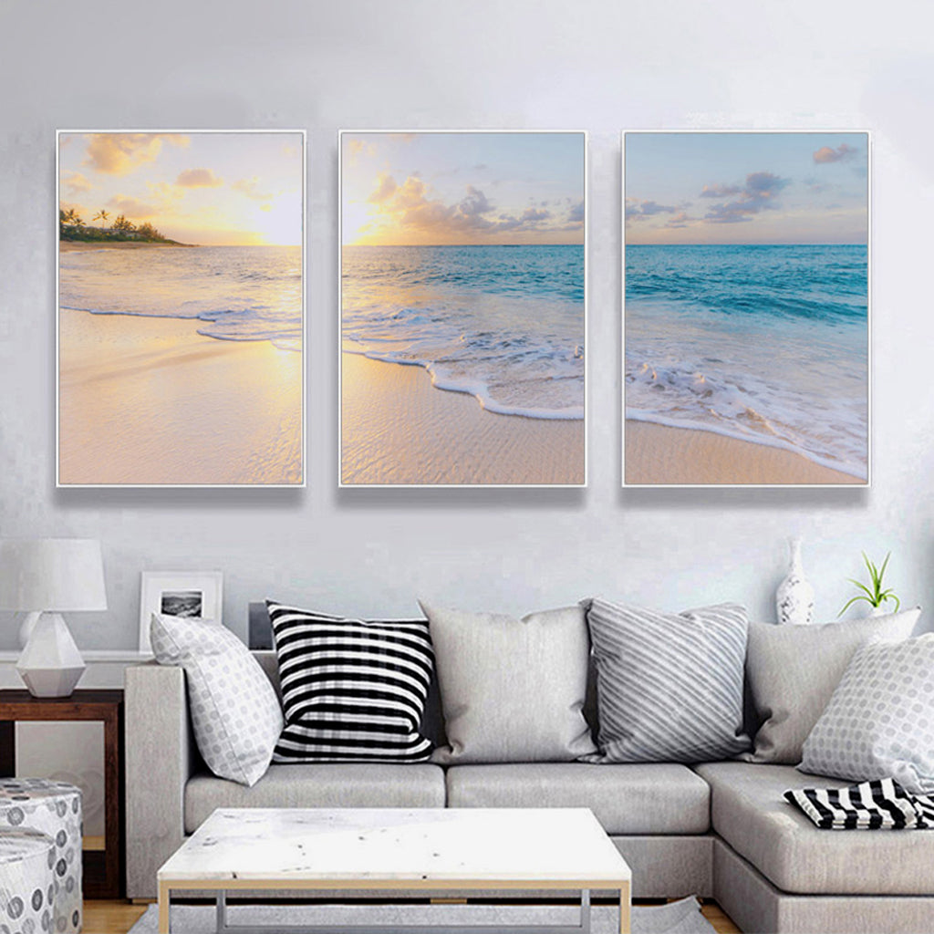 Ocean and Beach Wall Art – 80x120cm White Frame Canvas Set of 3