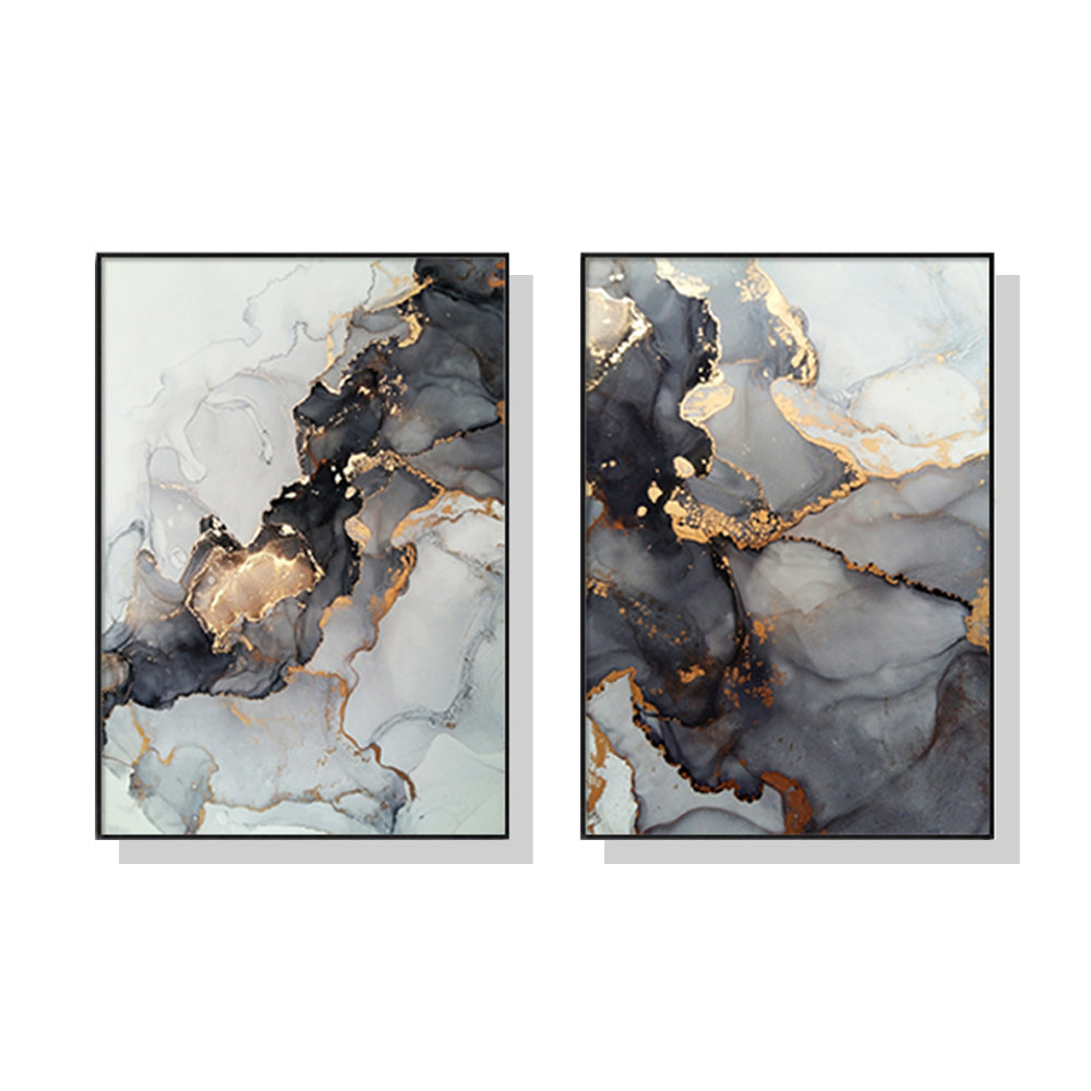 Black Splash Wall Art – 80x120cm Black Frame Canvas Set of 2