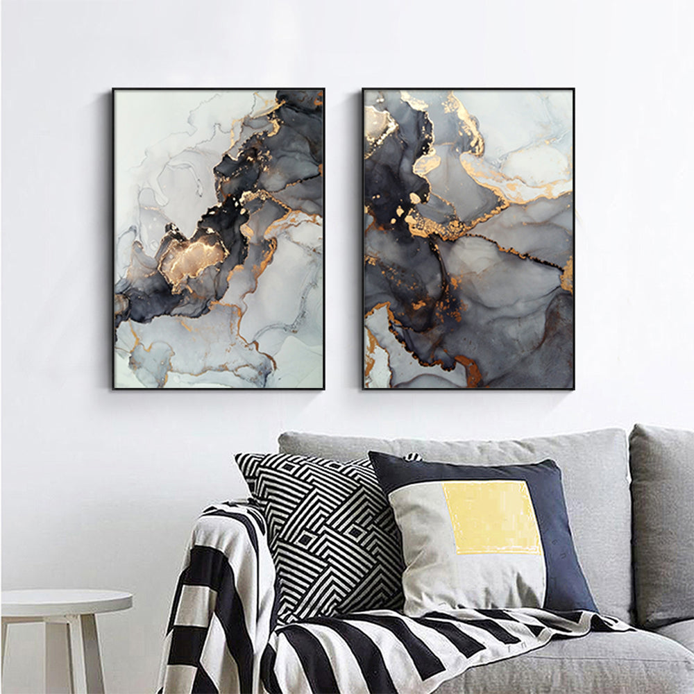 Black Splash Wall Art – 80x120cm Black Frame Canvas Set of 2