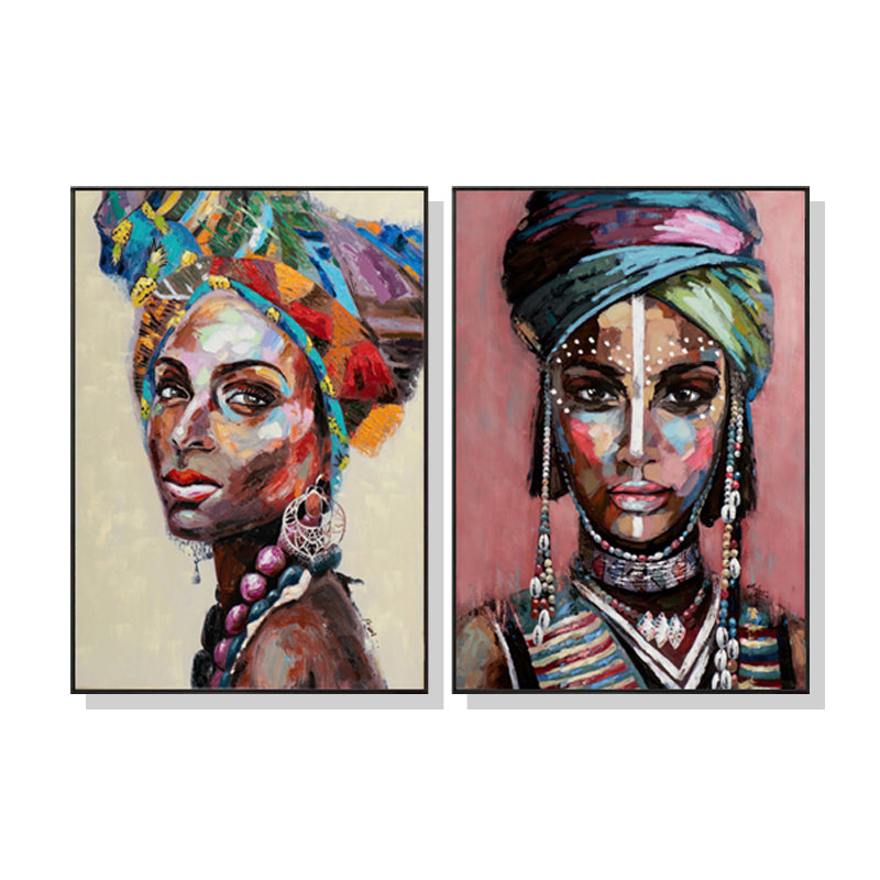 African Women Wall Art – 80x120cm Black Frame Canvas Set of 2
