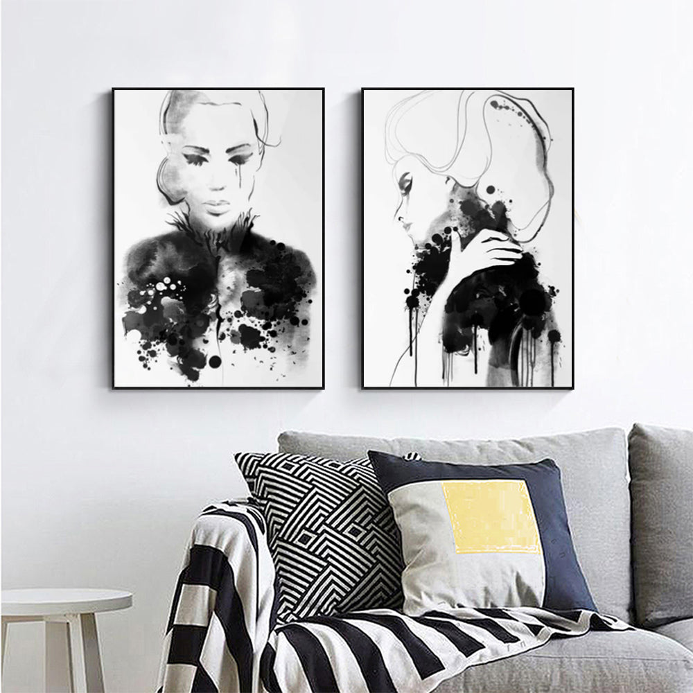 Watercolor Sketch Wall Art – 80x120cm Black Frame Canvas Set of 2