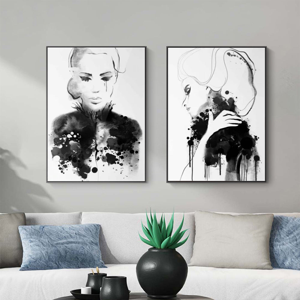 Watercolor Sketch Wall Art – 80x120cm Black Frame Canvas Set of 2