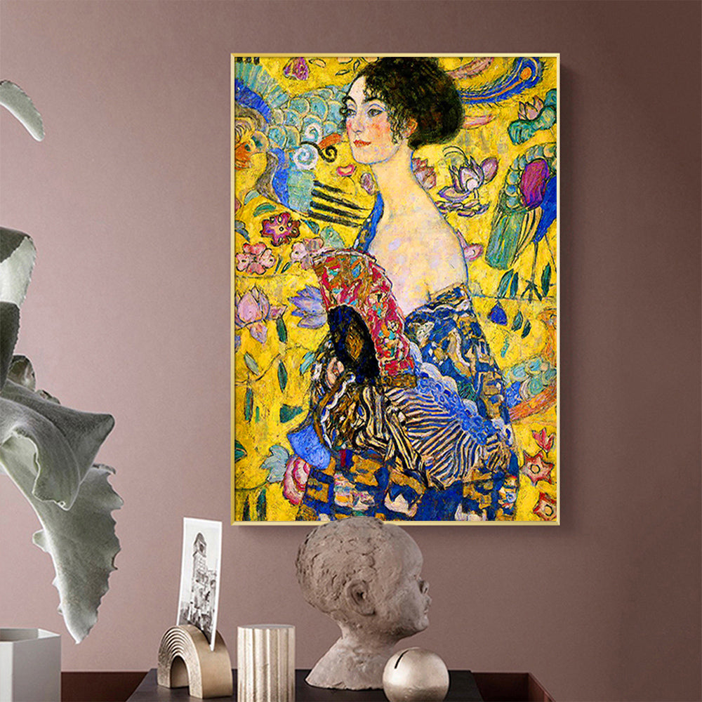 Lady With A Fan Wall Art – 80x120cm Gold Frame Canvas