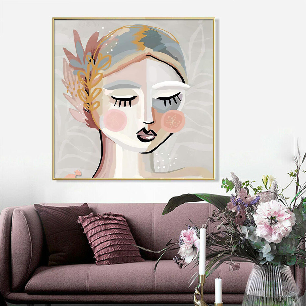 Calm Girl Wall Art – 80cm x 80cm Gold Frame Canvas