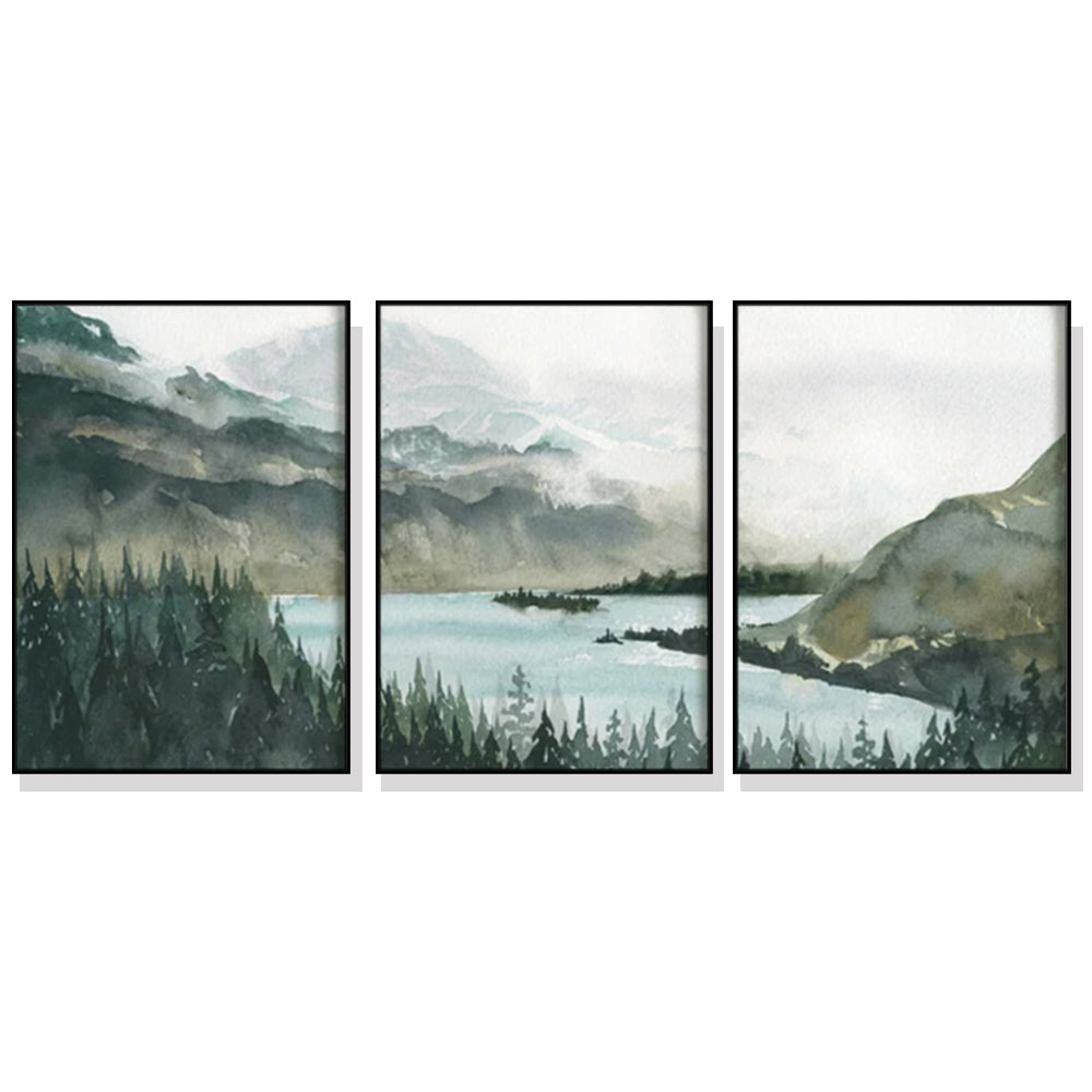Landscape Wall Art – 80x120cm Black Frame Canvas Set of 3