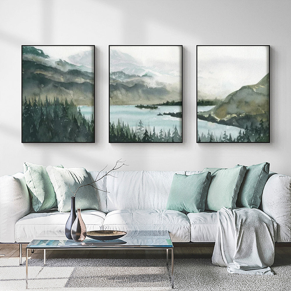 Landscape Wall Art – 80x120cm Black Frame Canvas Set of 3