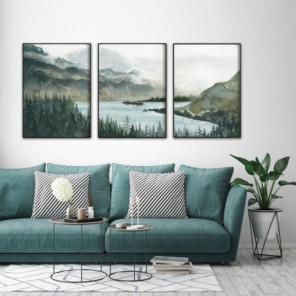 Landscape Wall Art – 80x120cm Black Frame Canvas Set of 3