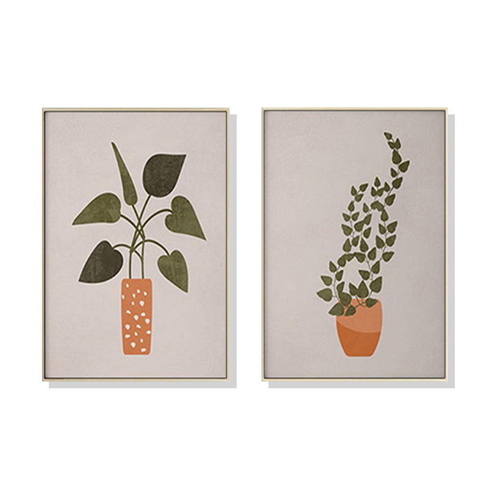 Boho Botanical Wall Art – 80x120cm Gold Frame Canvas Set of 2
