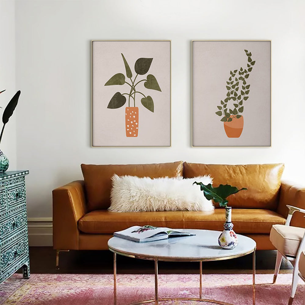 Boho Botanical Wall Art – 80x120cm Gold Frame Canvas Set of 2