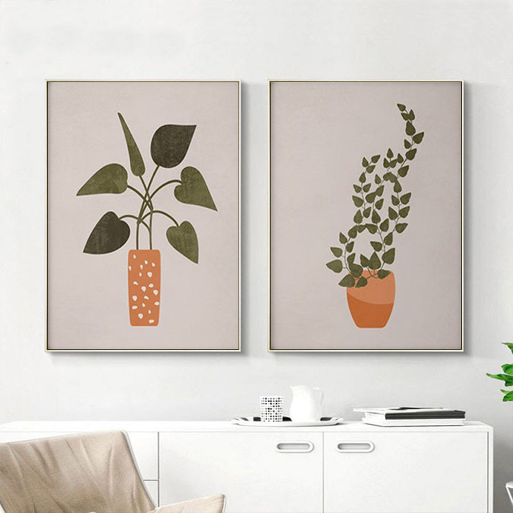 Boho Botanical Wall Art – 80x120cm Gold Frame Canvas Set of 2