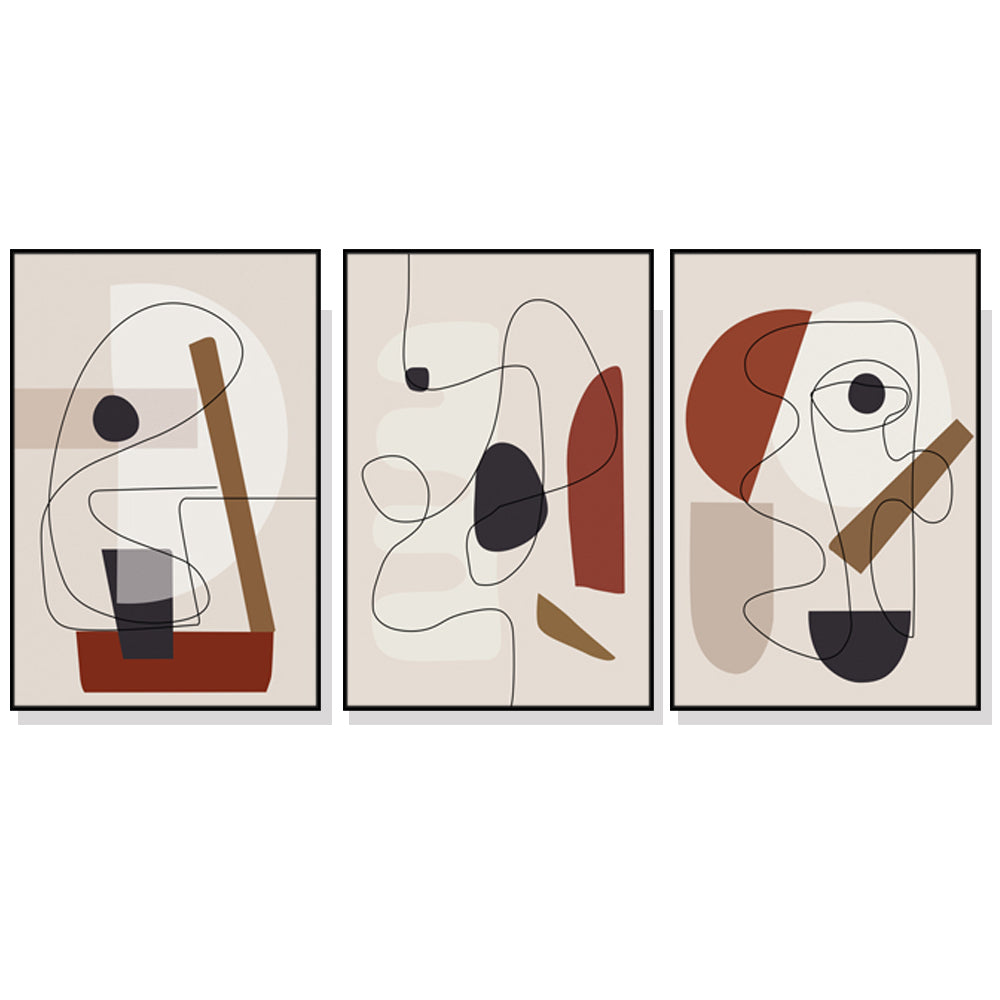 Abstract Line Art by Picasso – 80x120cm Black Frame Canvas Set of 3