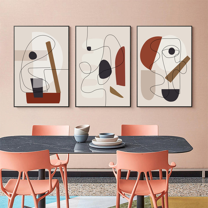 Abstract Line Art by Picasso – 80x120cm Black Frame Canvas Set of 3