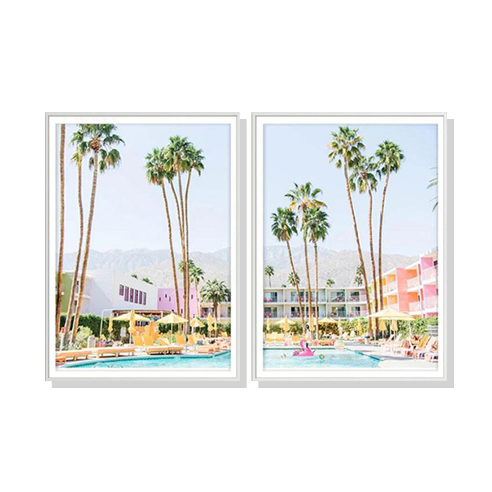 Saguaro Hotel Wall Art – 80x120cm White Frame Canvas Set of 2