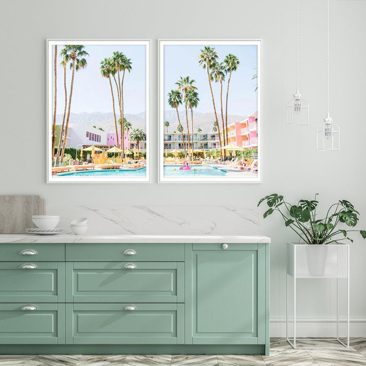 Saguaro Hotel Wall Art – 80x120cm White Frame Canvas Set of 2