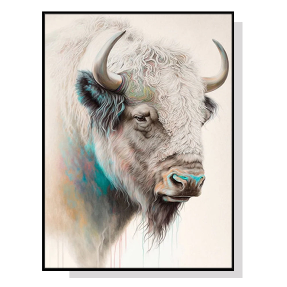 Great White Buffalo Wall Art – 80x120cm Black Frame Canvas