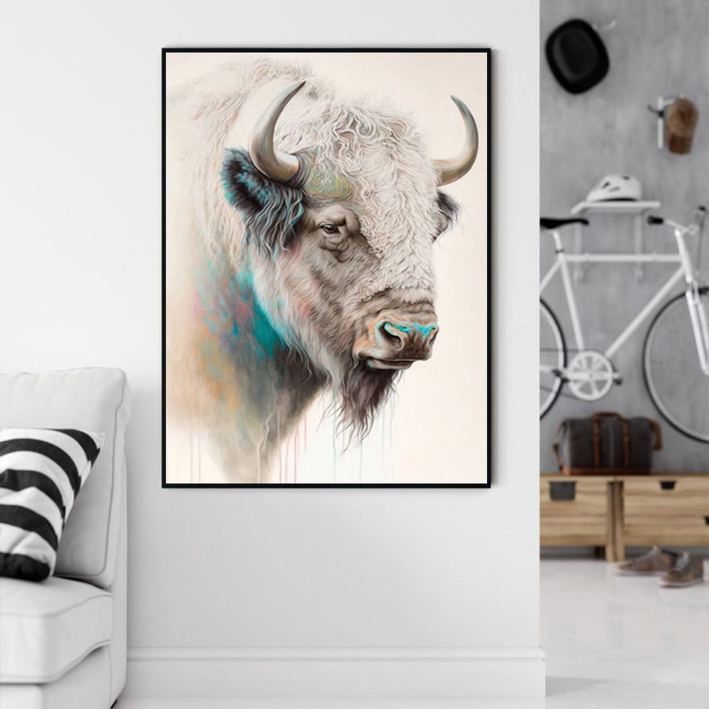 Great White Buffalo Wall Art – 80x120cm Black Frame Canvas