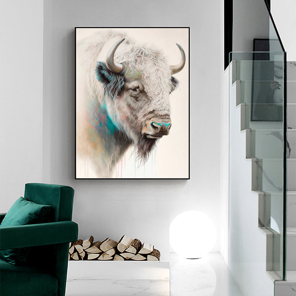 Great White Buffalo Wall Art – 80x120cm Black Frame Canvas