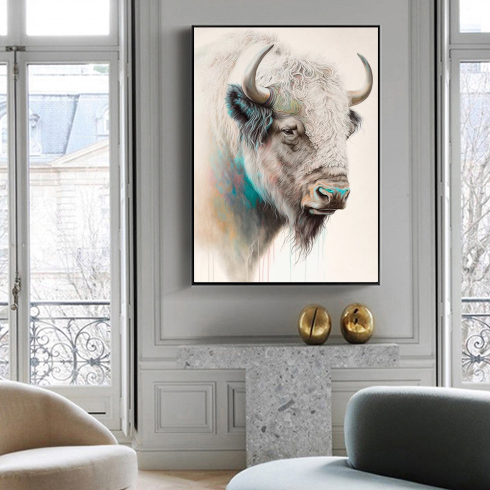 Great White Buffalo Wall Art – 80x120cm Black Frame Canvas