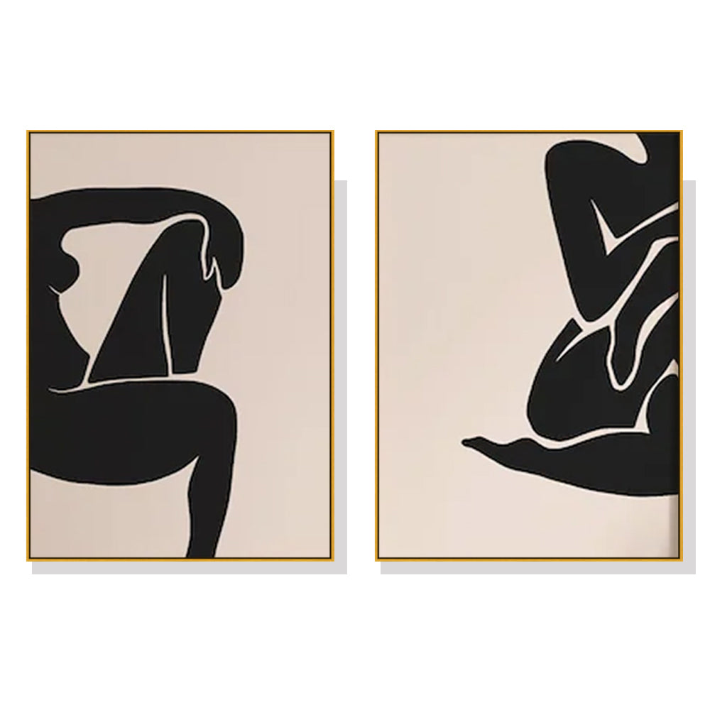 Female Figure Wall Art – 80x120cm Gold Frame Canvas Set of 2