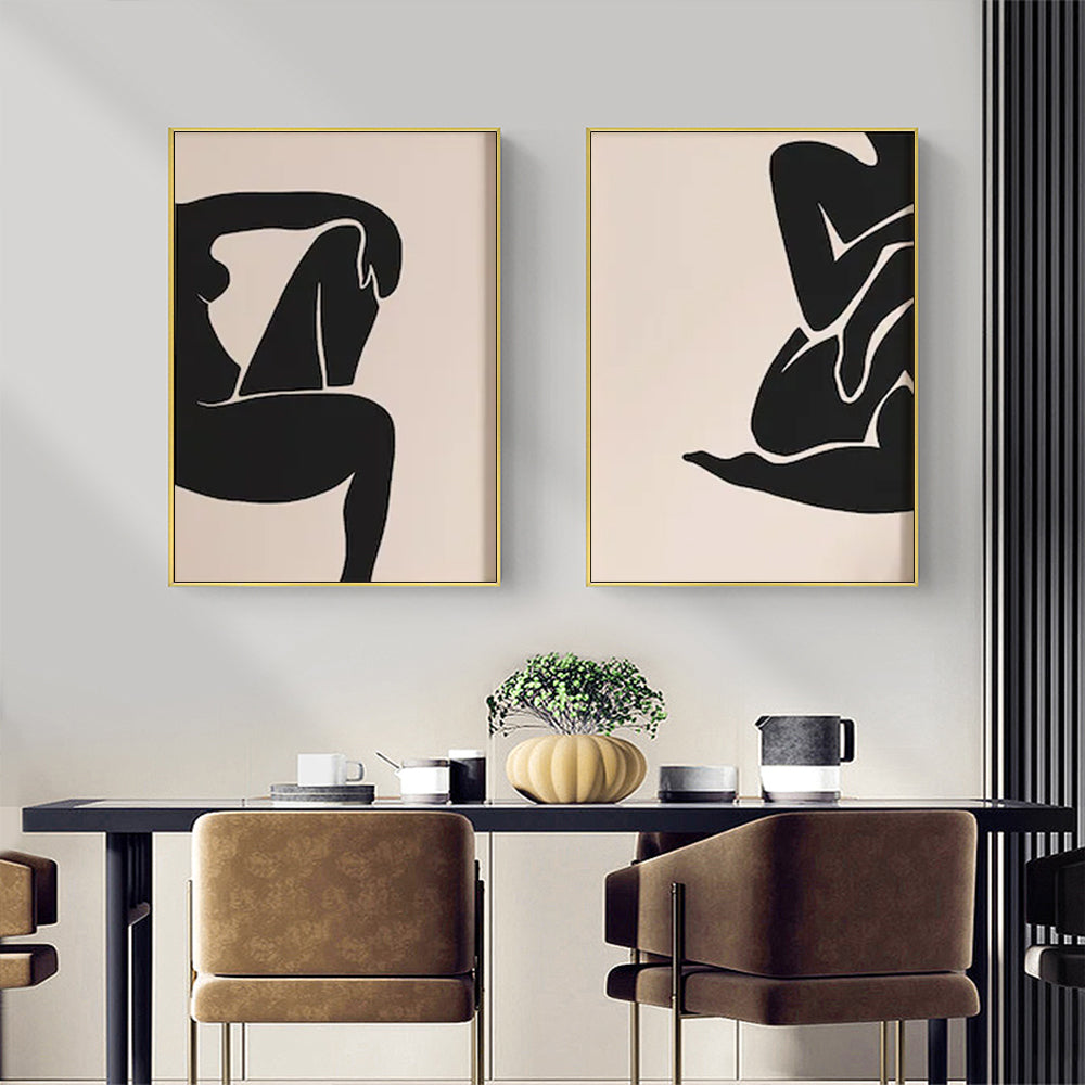 Female Figure Wall Art – 80x120cm Gold Frame Canvas Set of 2