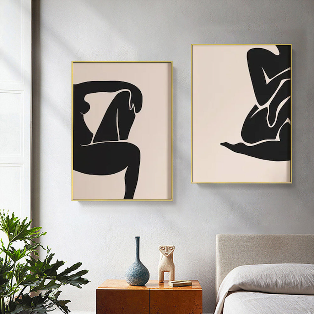 Female Figure Wall Art – 80x120cm Gold Frame Canvas Set of 2