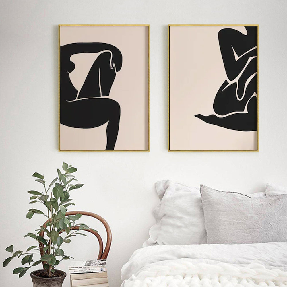 Female Figure Wall Art – 80x120cm Gold Frame Canvas Set of 2
