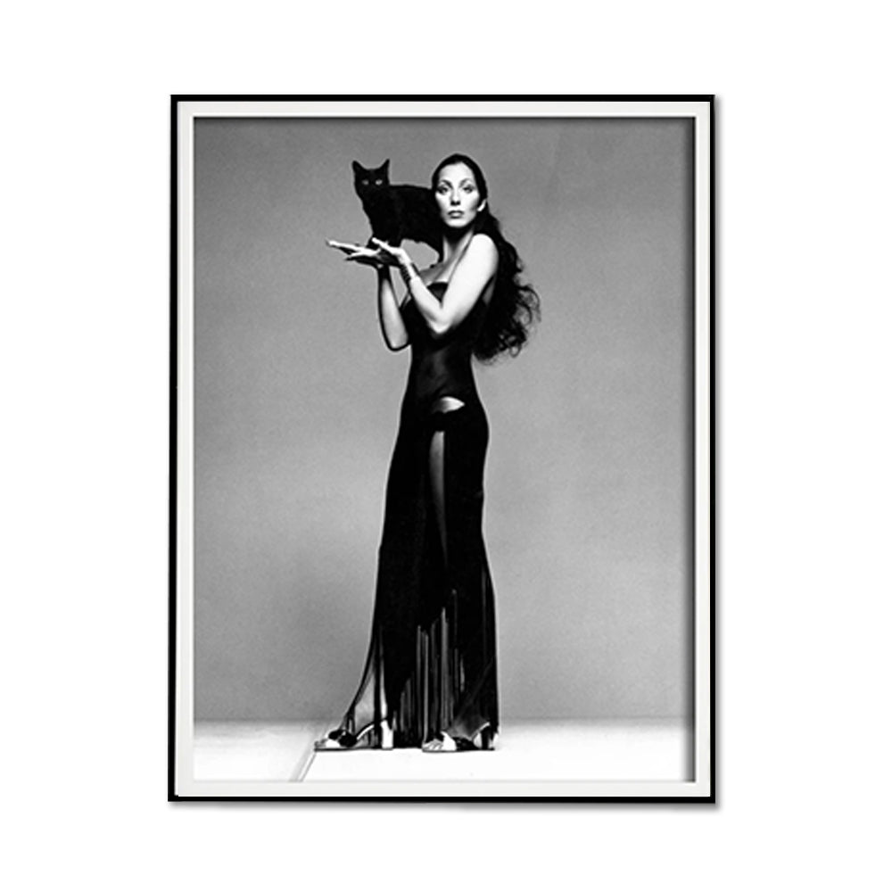 Cher Music Black and White Wall Art – 80cm x 120cm Black Frame Canvas