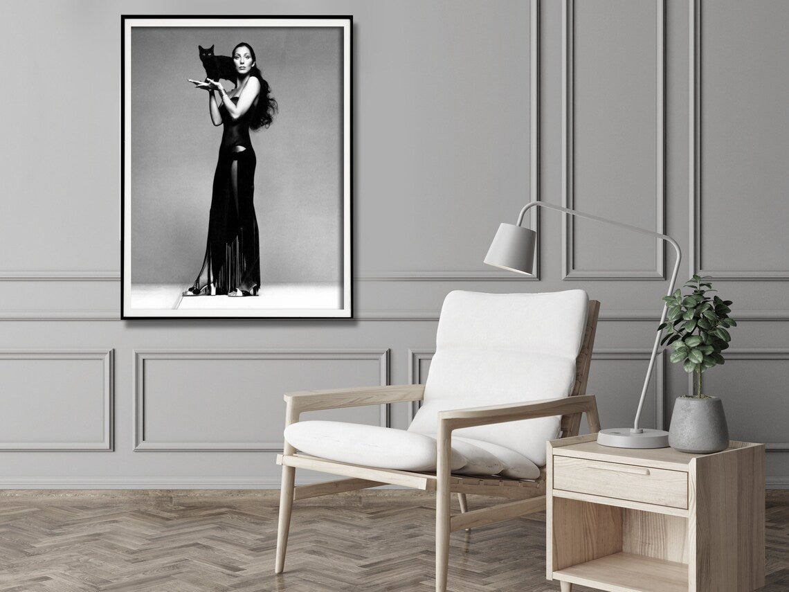 Cher Music Black and White Wall Art – 80cm x 120cm Black Frame Canvas