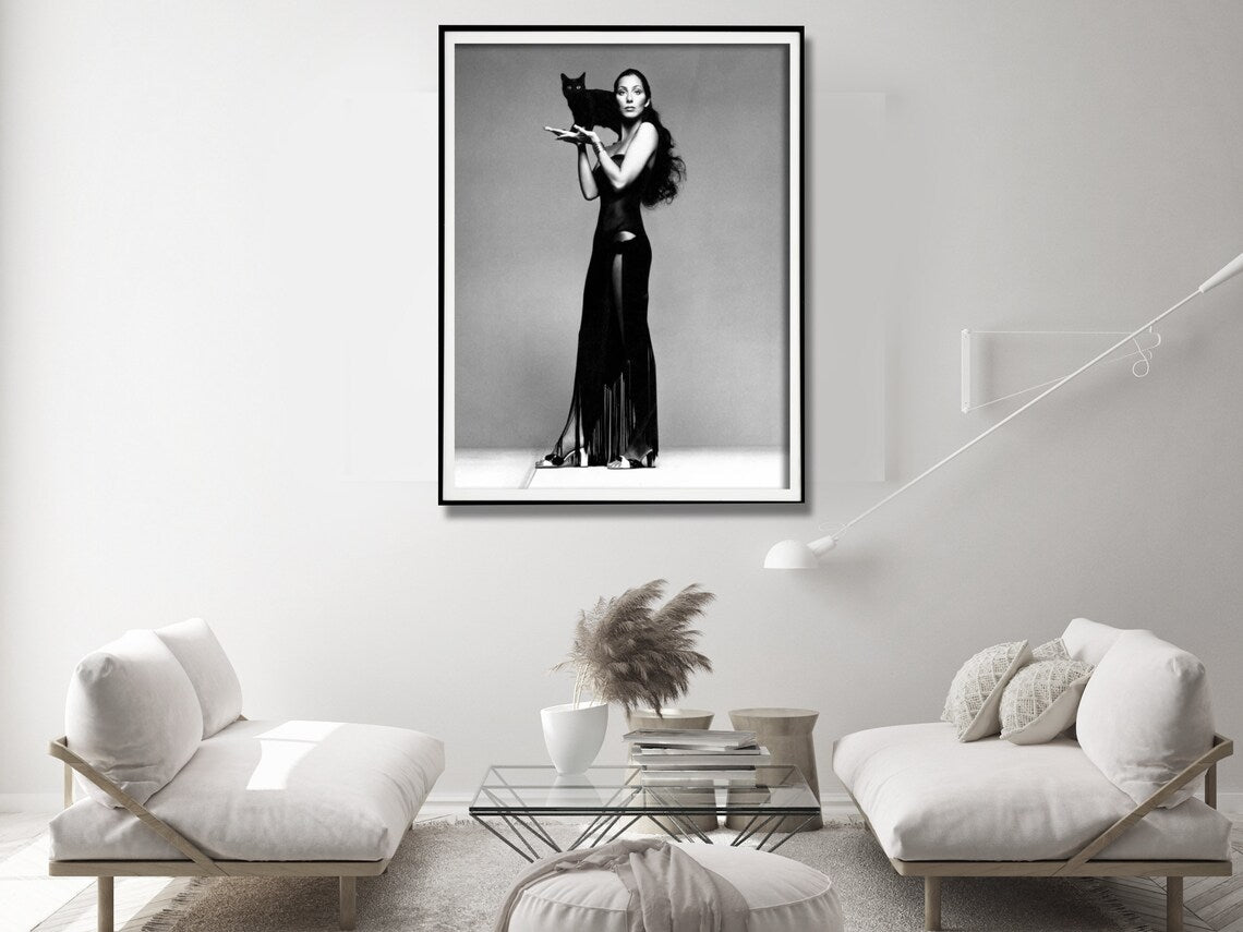Cher Music Black and White Wall Art – 80cm x 120cm Black Frame Canvas
