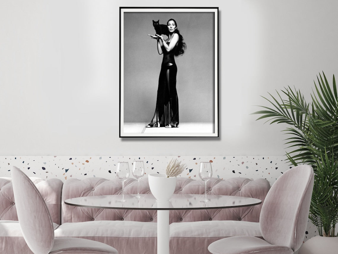 Cher Music Black and White Wall Art – 80cm x 120cm Black Frame Canvas