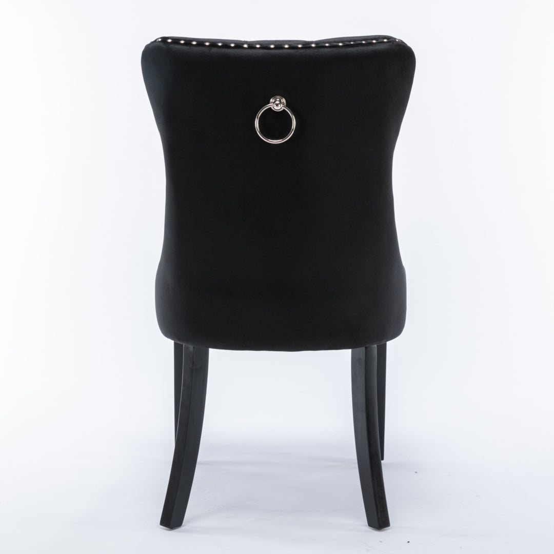 Black Velvet Tufted Dining Chairs with Solid Wood Legs (Set of 2)