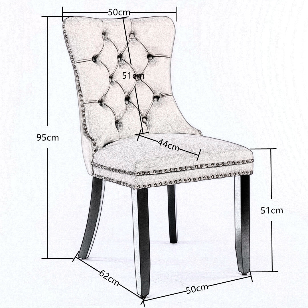 Grey Velvet Tufted Dining Chairs with Solid Wood Legs (Set of 2)