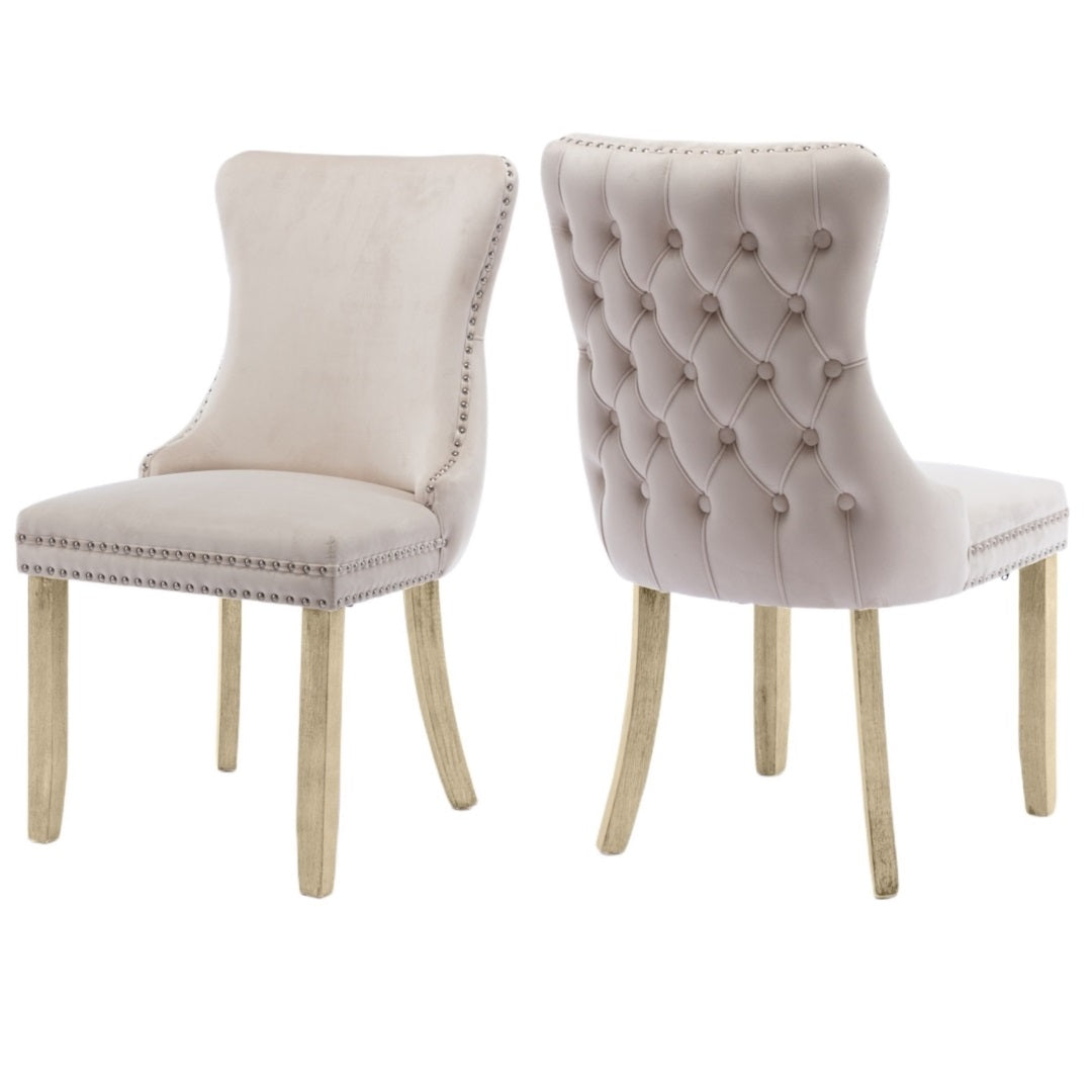 Beige Velvet Wingback Dining Chairs (Set of 2)