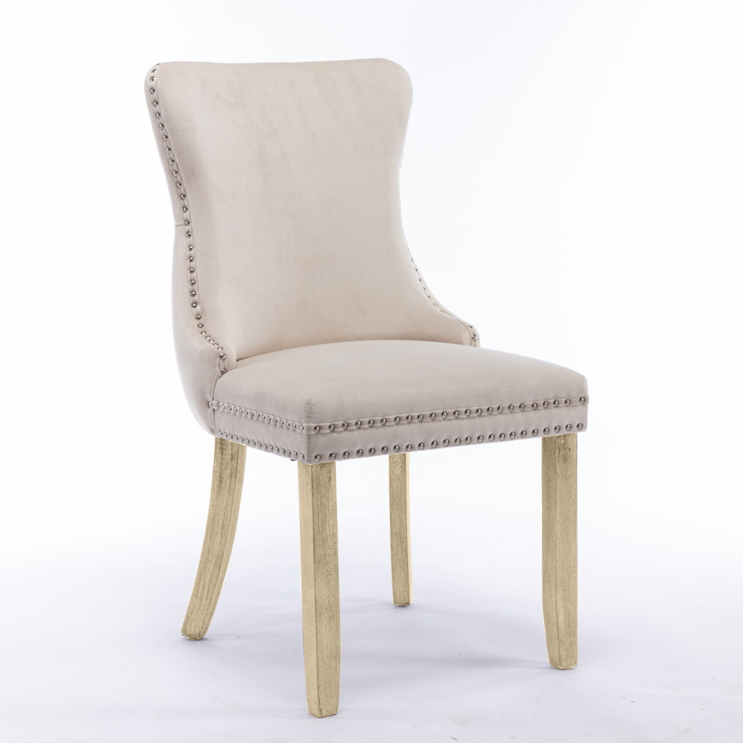 Beige Velvet Wingback Dining Chairs (Set of 2)