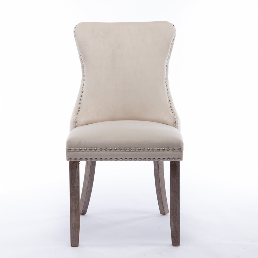 Beige Velvet Wingback Dining Chairs (Set of 2)