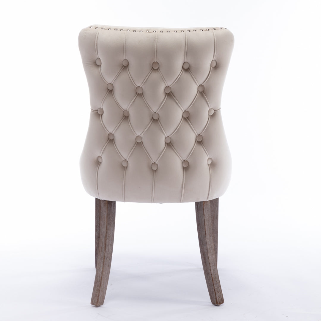 Beige Velvet Wingback Dining Chairs (Set of 2)