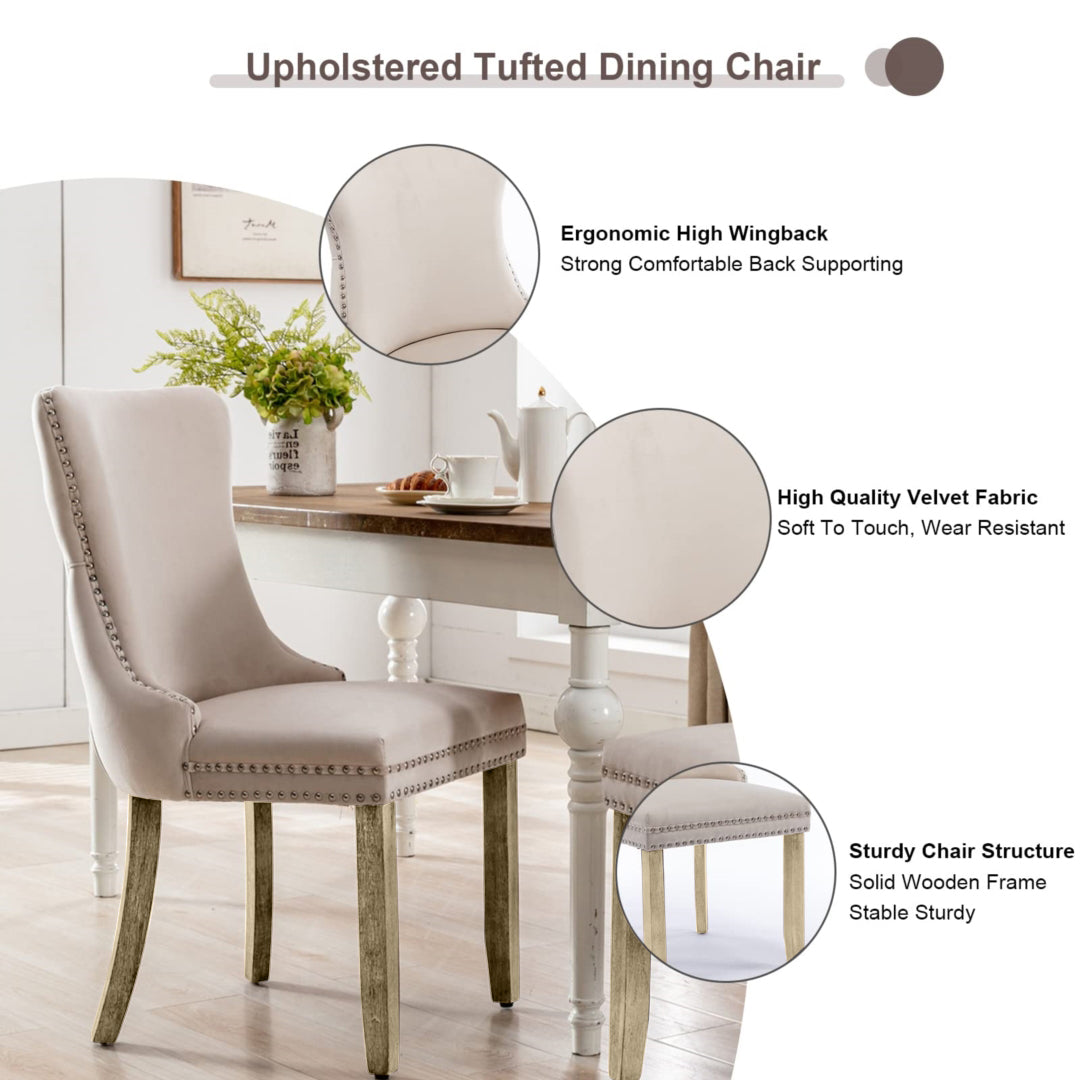 Beige Velvet Wingback Dining Chairs (Set of 2)