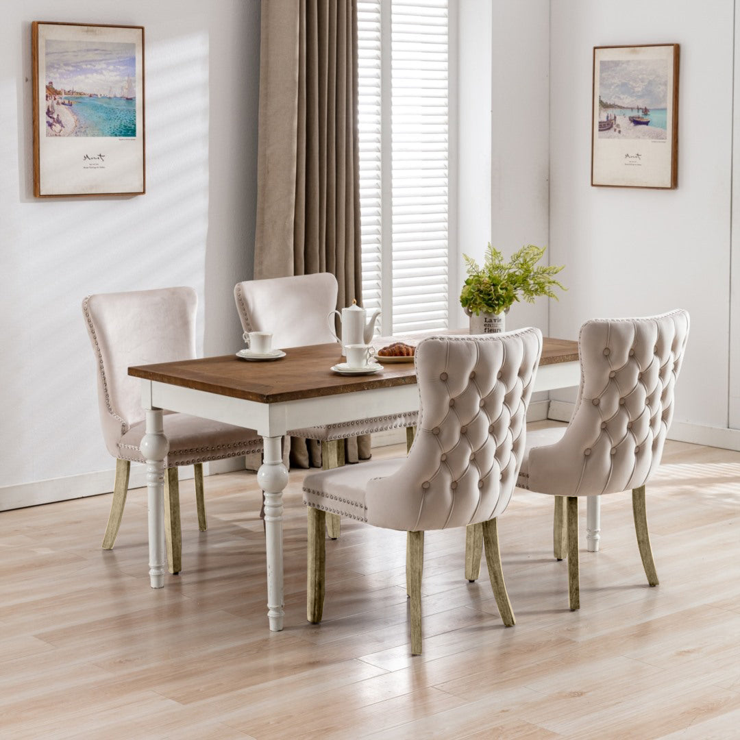 Beige Velvet Wingback Dining Chairs (Set of 2)
