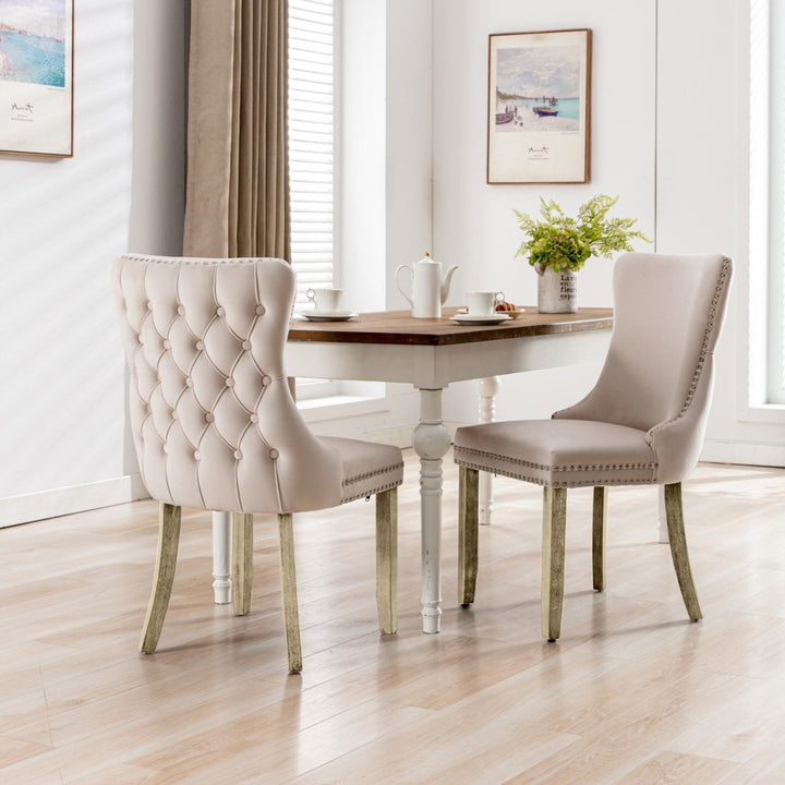 Beige Velvet Wingback Dining Chairs (Set of 2)