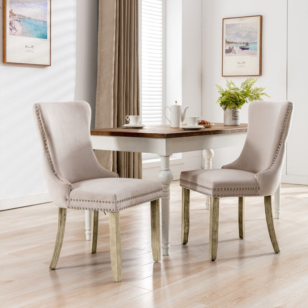 Beige Velvet Wingback Dining Chairs (Set of 2)