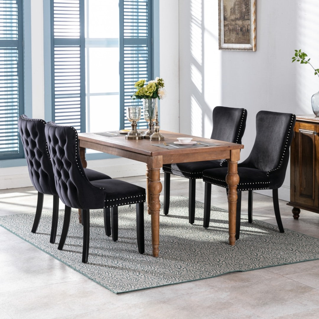 Black Velvet Wingback Dining Chairs (Set of 2)