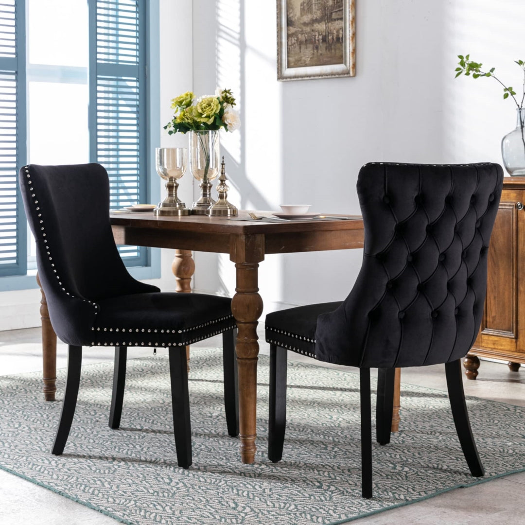 Black Velvet Wingback Dining Chairs (Set of 2)
