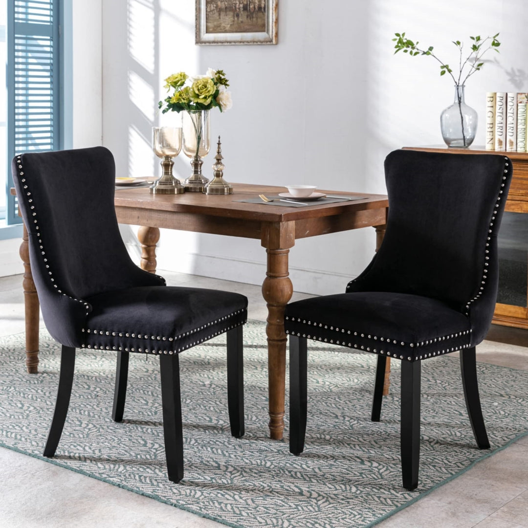 Black Velvet Wingback Dining Chairs (Set of 2)