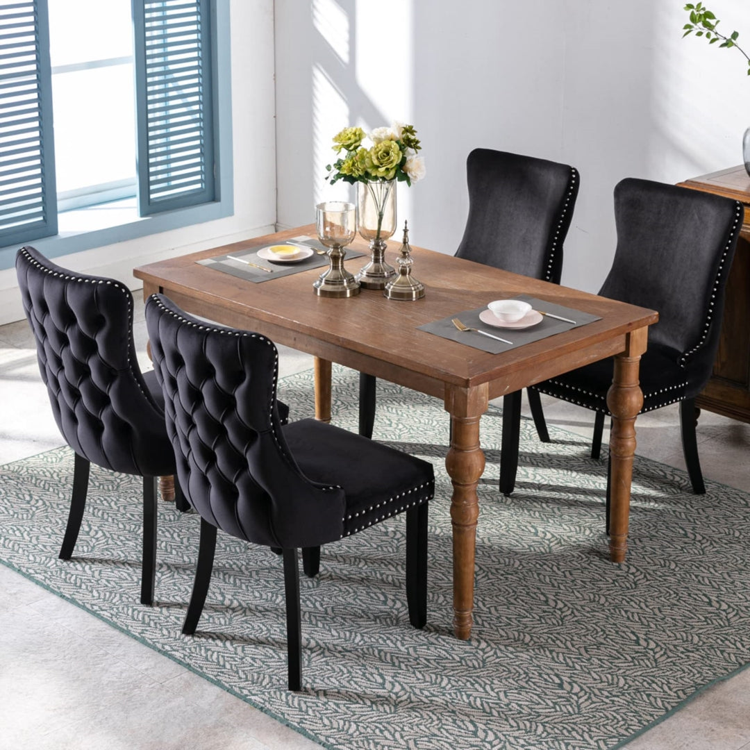 Black Velvet Wingback Dining Chairs (Set of 2)